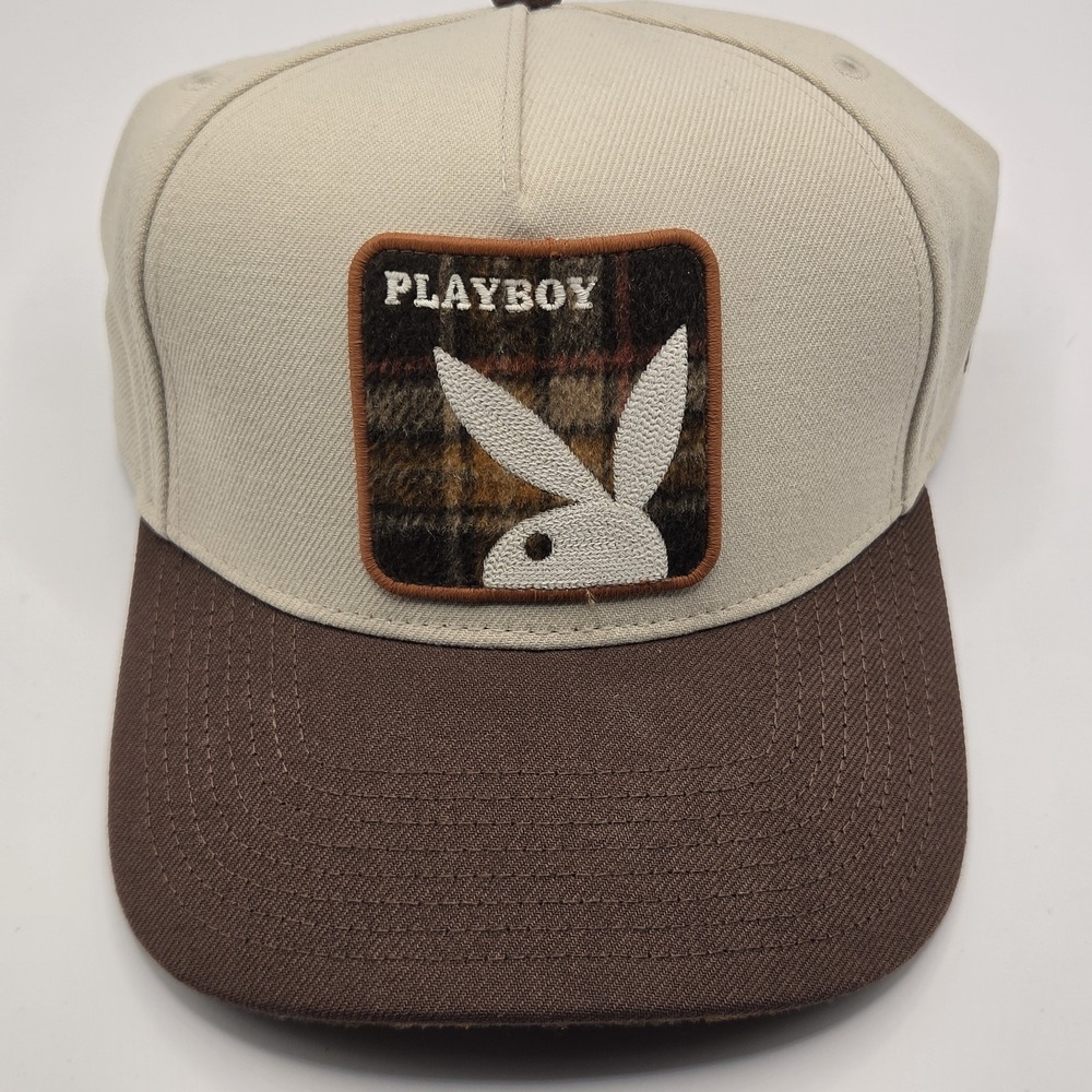 Lids Exclusive Playboy Snapback Trucker Hat Brown/Beige Premium Adjustable